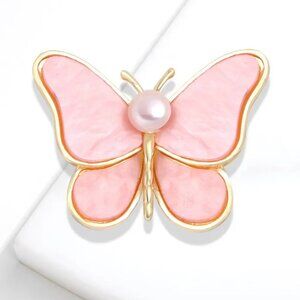 New  Shiny Pink Shell Pearl Butterfly Brooch/Pin